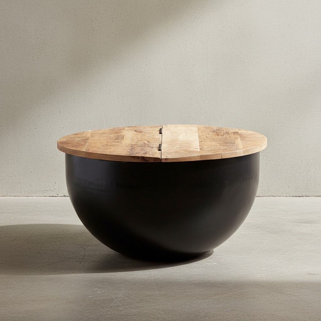 KADIMA DESIGN Industrial Couchtisch mit Metallk&ouml;rper & Mango Holzplatte, Aufklappbare Stauraumoption 