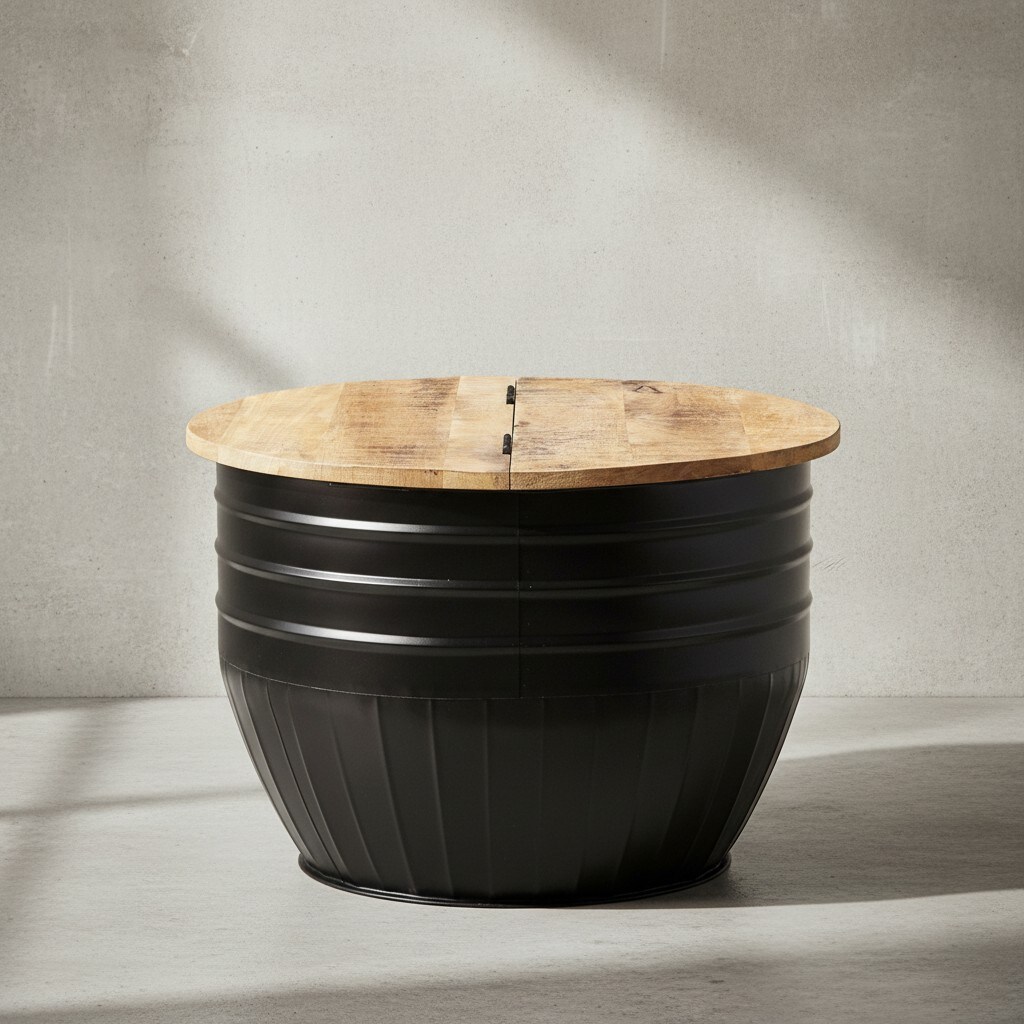 KADIMA DESIGN Industrial Couchtisch aus Mango Massivholz, Stauraum, Handgefertigtes Unikat