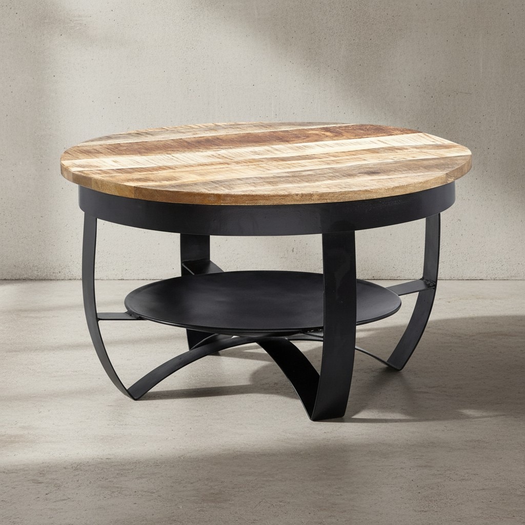 KADIMA DESIGN Couchtisch, industrieller Stil, recyceltes Mango-Massivholz, Braun/Schwarz