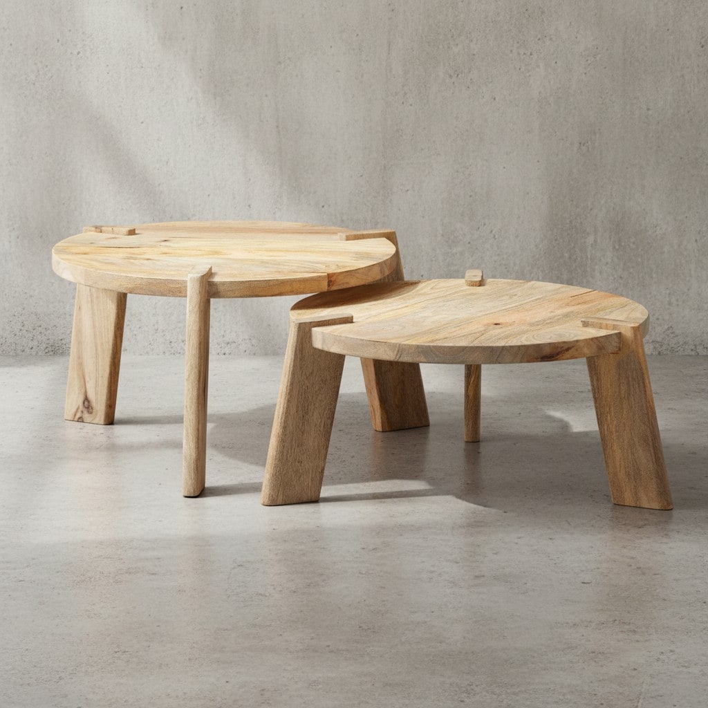 KADIMA DESIGN 2er Set Couchtische HELEN: Mango Massivholz, unterschiedliche Gr&ouml;&szlig;en, Messing Zierstreifen, handgefertigt, max. 8 kg Belastung. 