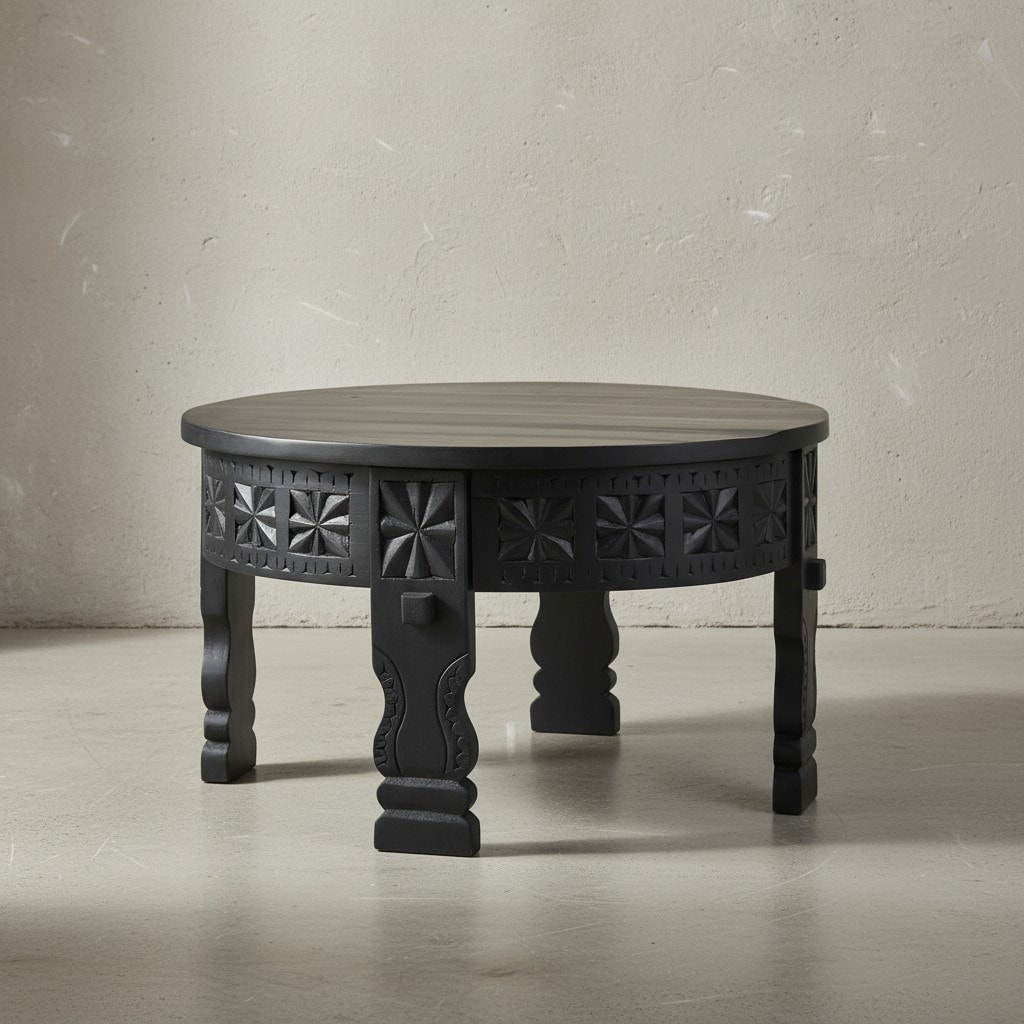KADIMA DESIGN Orientalischer Couchtisch, Schwarz lackiertes Massivholz, Handgefertigt