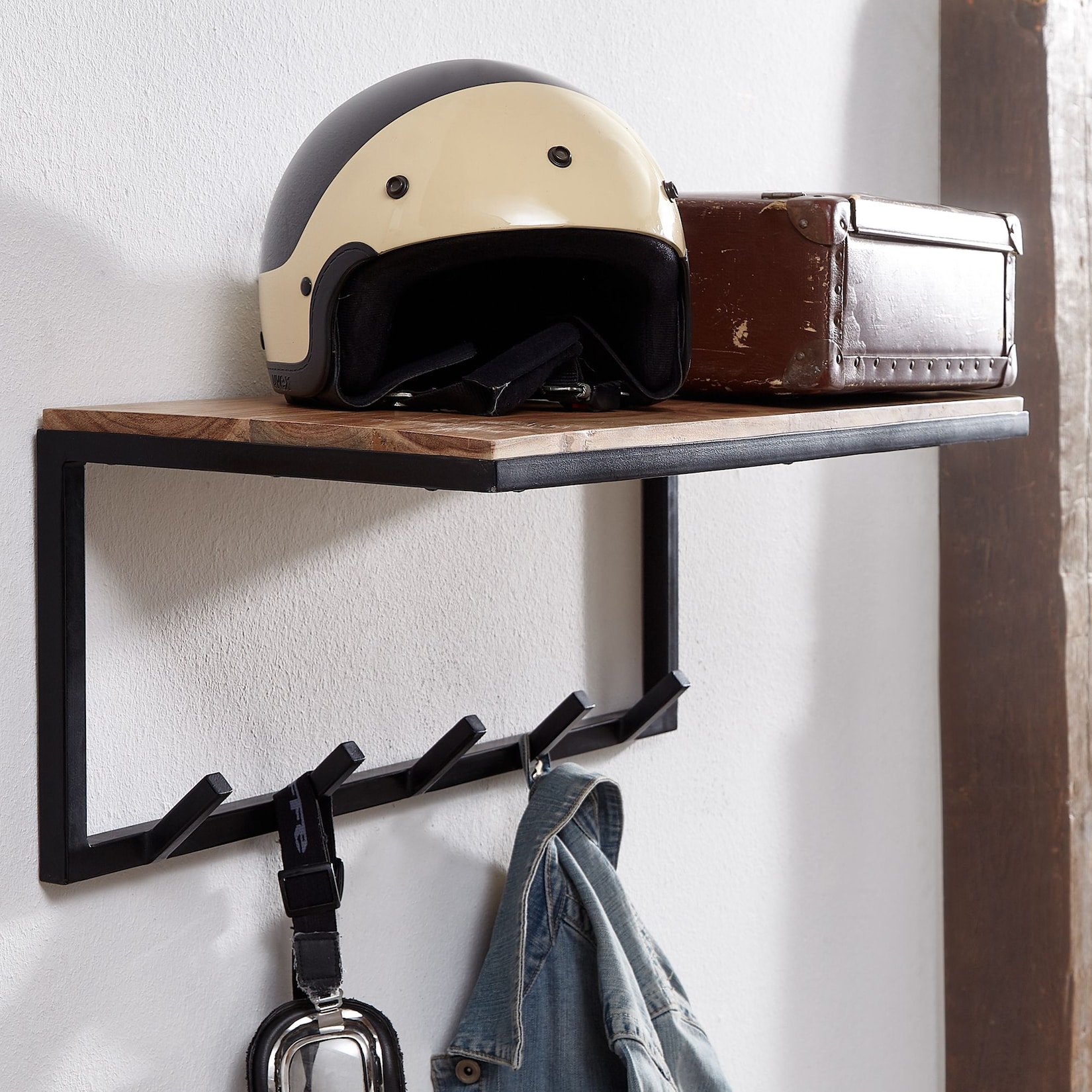 KADIMA DESIGN Wandgarderobe, Akazienholz & Metallgestell, Stilvoll, 70x27x30 cm