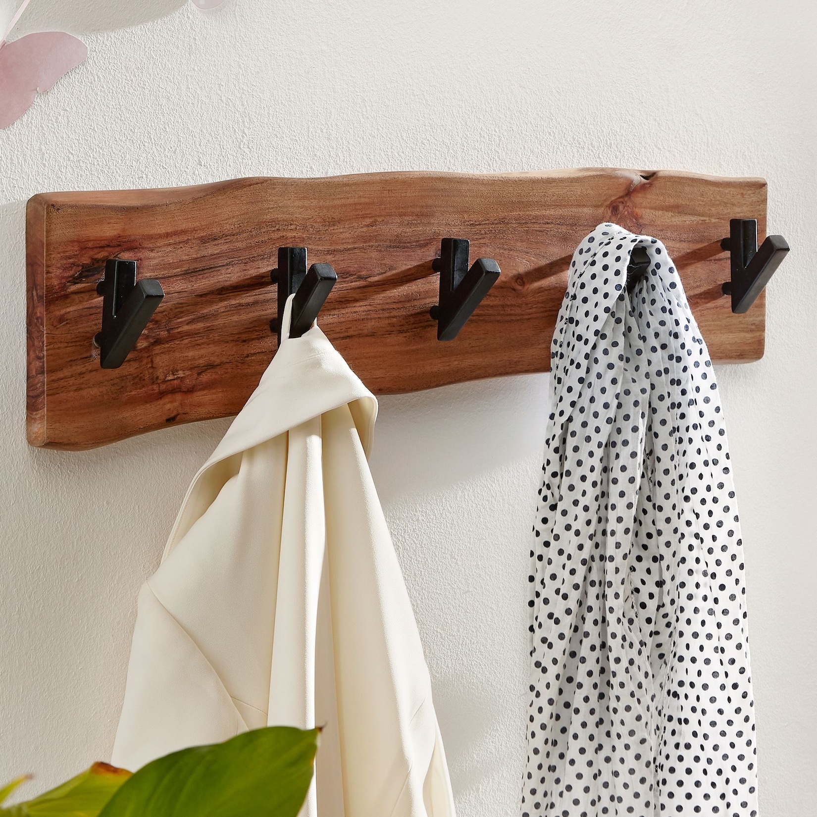 KADIMA DESIGN Wandgarderobe, Akazien-Massivholz & Metall, Naturkante, 60x17x9 cm