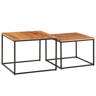 KADIMA DESIGN Industrie-Stil Wohnzimmertisch 2er Set, Holz & Metall, Quadratisch 