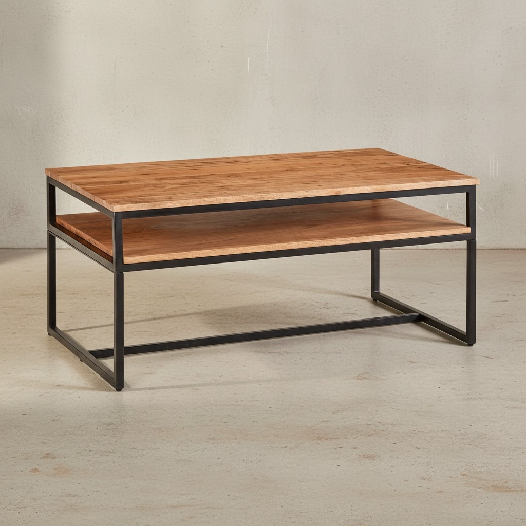 KADIMA DESIGN Vintage Industrial Couchtisch aus Akazieholz und Eisen, 2 Ablagen, 15 kg Belastbarkeit