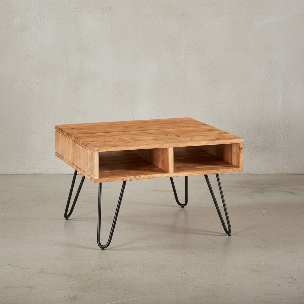 KADIMA DESIGN Massiver Akazienholz Couchtisch, Modernes Design, Metallgestell, Stauraum