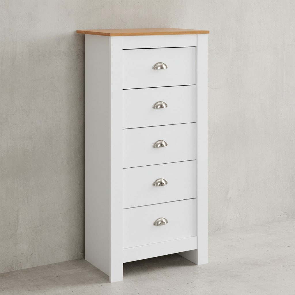 KADIMA DESIGN Eiche-Weißes Sideboard, 5 Schubladen, Platzsparender Stauraum, Melaminharzbeschichtung
