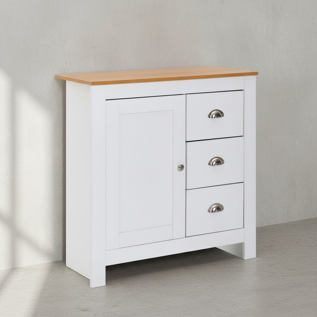 KADIMA DESIGN Moderne Schubladenkommode, Eiche-Finish, 3 Schubladen, 2 T&uuml;rf&auml;cher 