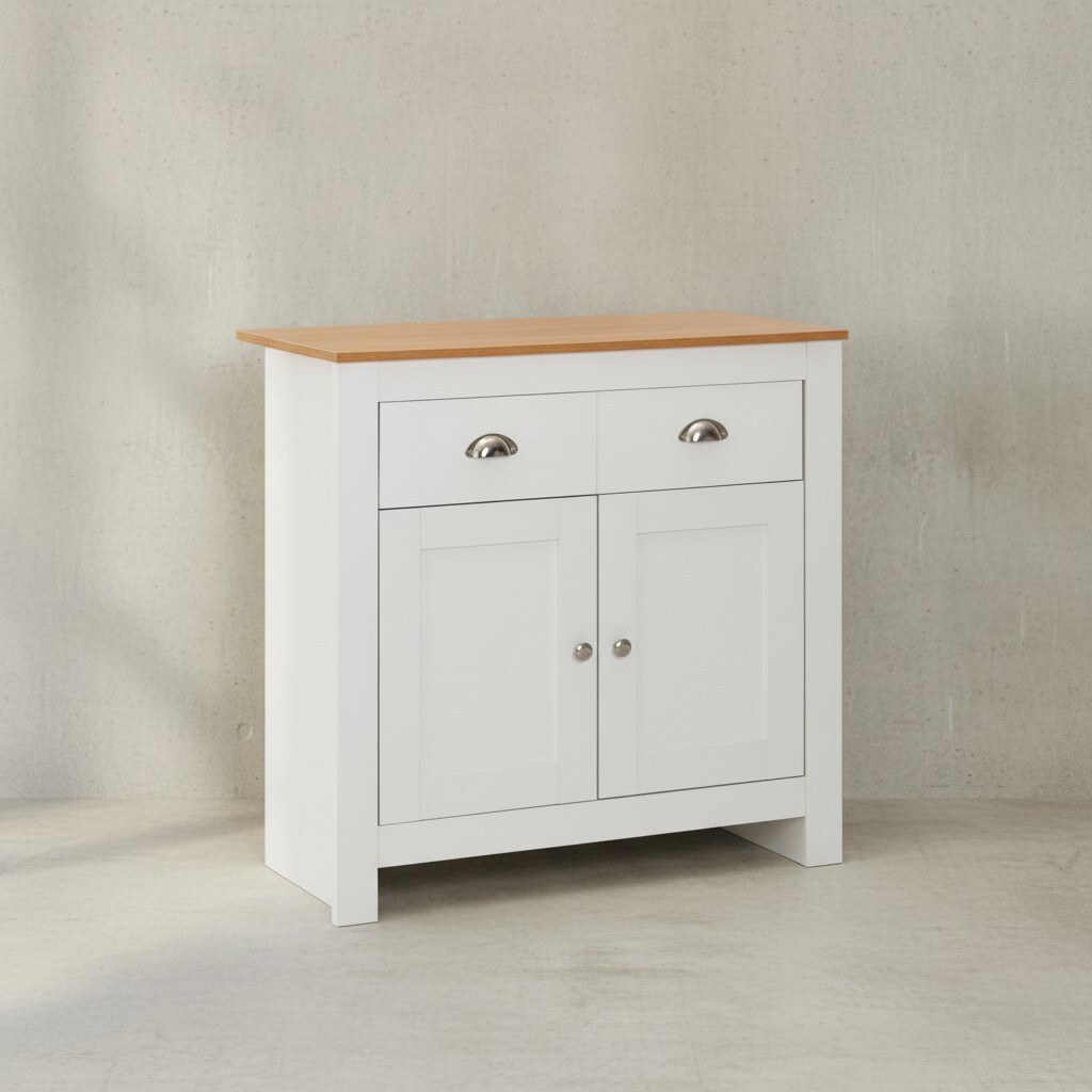 KADIMA DESIGN Modernes Sideboard mit 2 Schubladen, Eiche und Weiß, Melaminharzbeschichtung