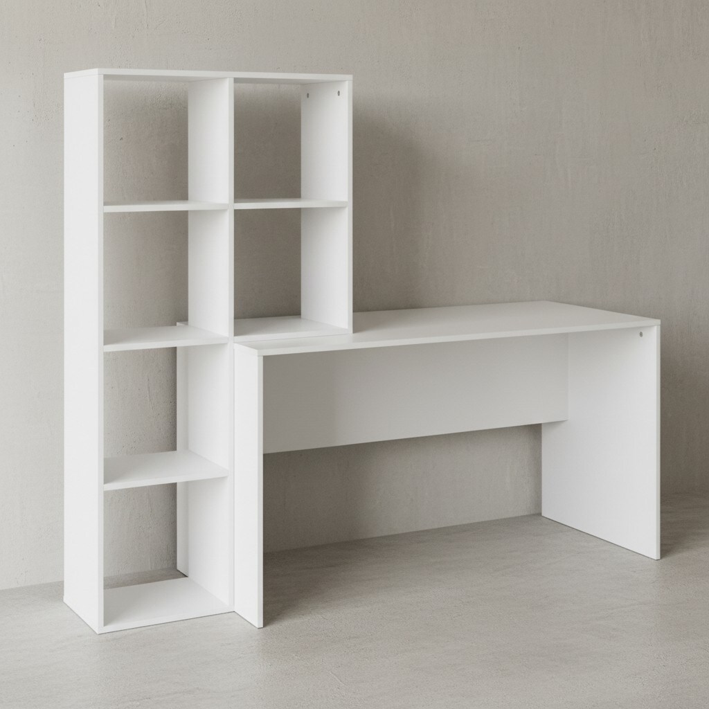 KADIMA DESIGN Großer Schreibtisch mit Regal, Puristisches Design, Melaminharzbeschichtung