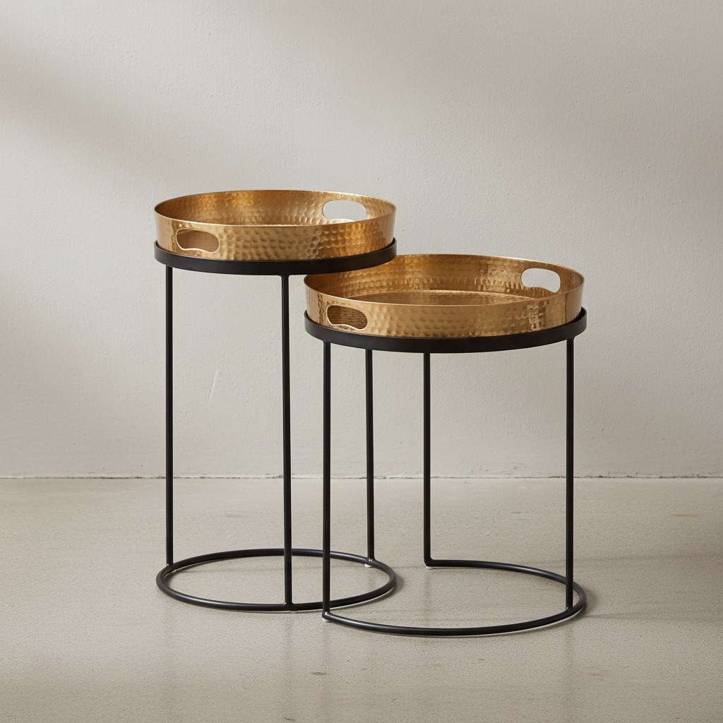 KADIMA DESIGN Beistelltische NERA: Hammerstruktur, Griffmulden, Aluminium & Stahl, abnehmbare Tischplatten.