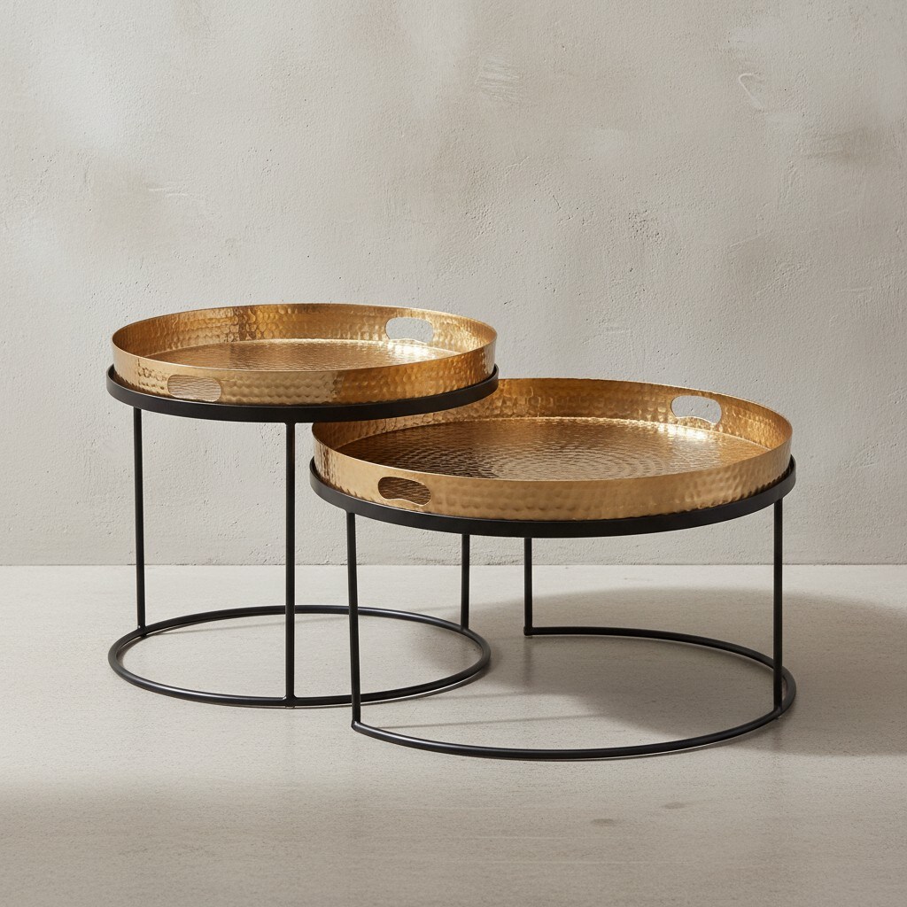 KADIMA DESIGN Modernes Hammerschlag-Couchtisch Set in Gold/Schwarz, Stabile Aluminiumkonstruktion, 2er Pack