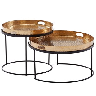 KADIMA DESIGN Modernes Hammerschlag-Couchtisch Set in Gold/Schwarz, Stabile Aluminiumkonstruktion, 2er Pack 