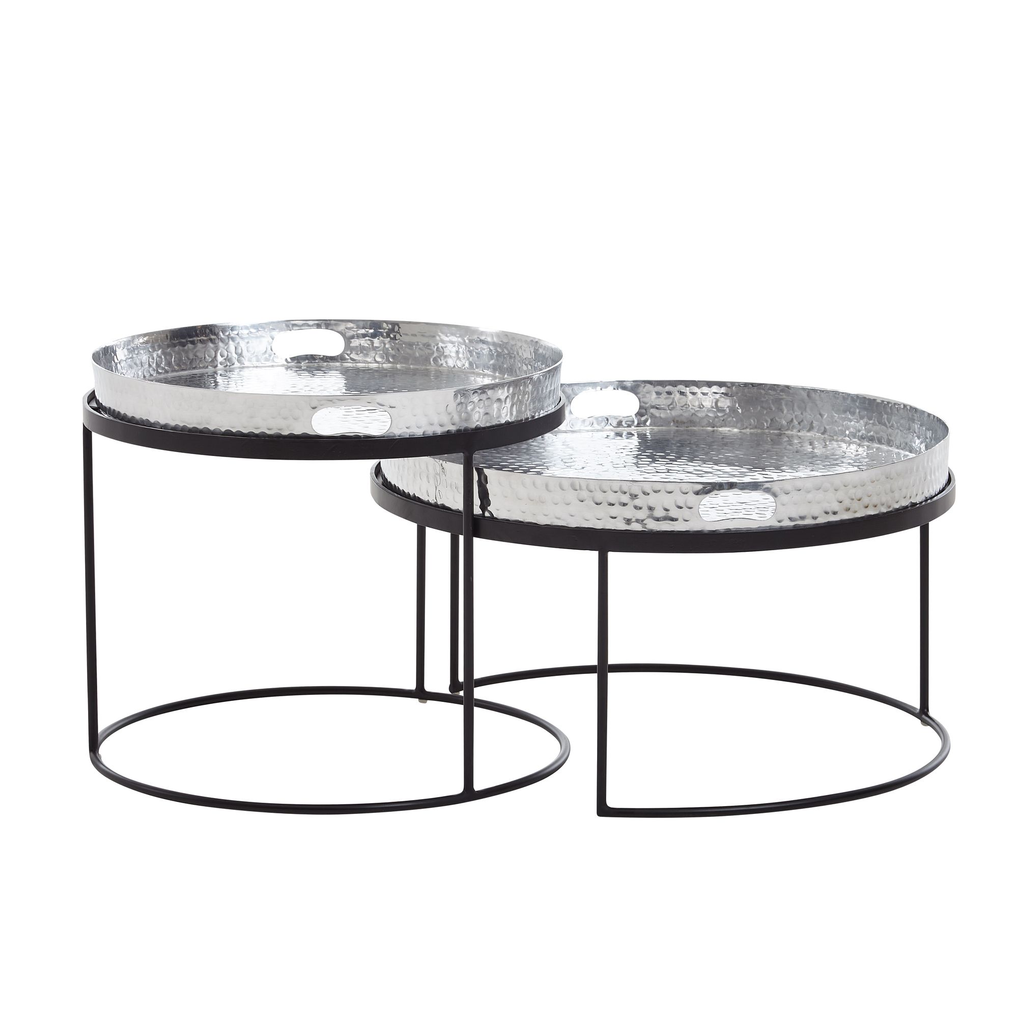 KADIMA DESIGN Couchtisch 2er Set, Silber/Schwarz, Hammerschlag-Strukturen, Griffmulde, Handgefertigt 