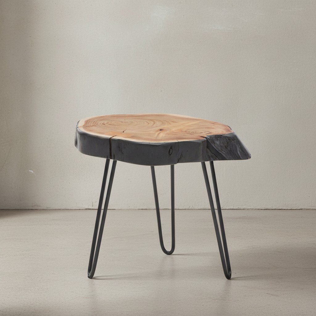 KADIMA DESIGN Massivholz Beistelltisch, Industrial-Stil, Handgefertigt, Baumkante Design 