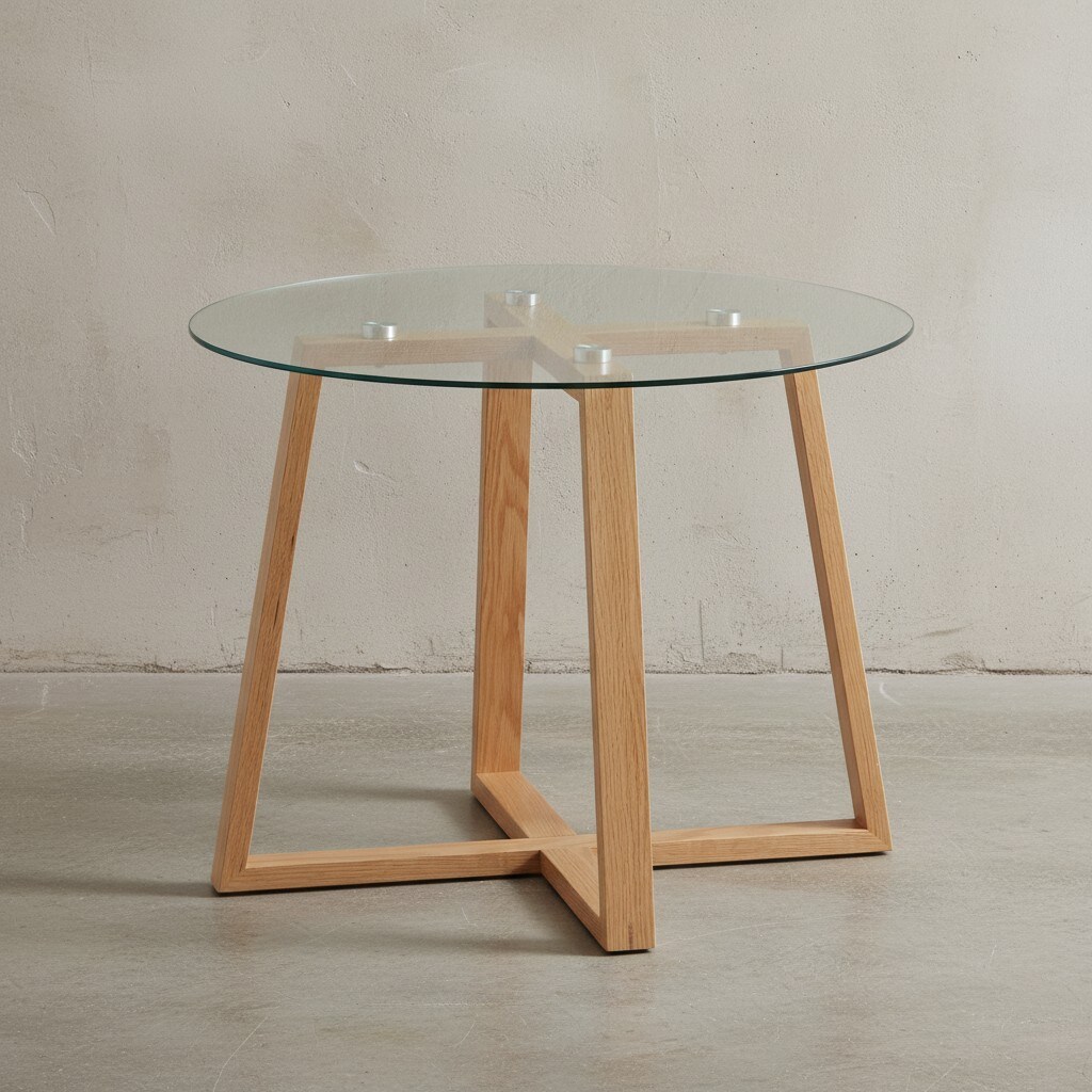 KADIMA DESIGN Massiver Eiche-Glas Couchtisch, Modernes Design, Überkreuztes Gestell