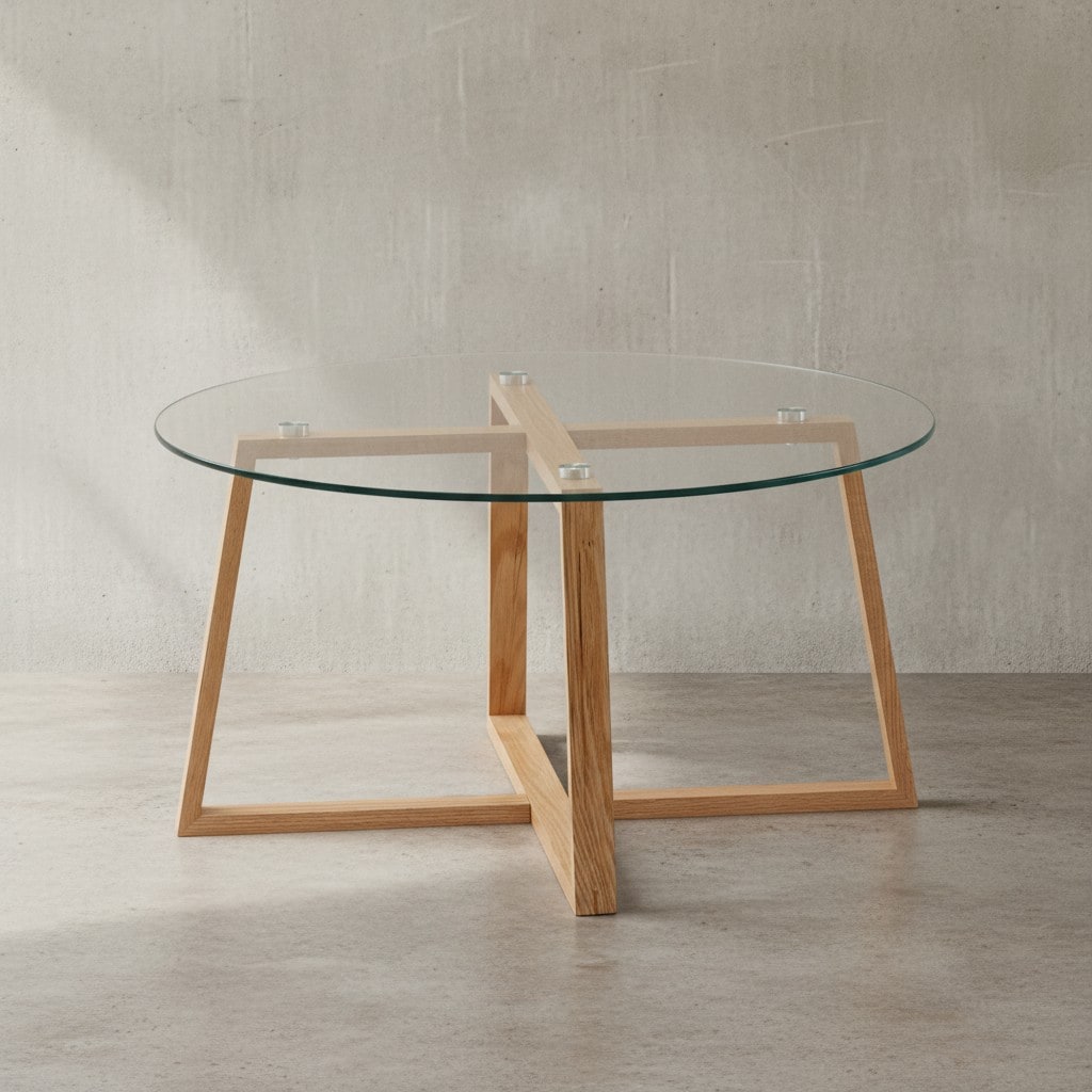 KADIMA DESIGN Couchtisch Eiche, Modern, Transparente Glasplatte, Überkreuztes Gestell