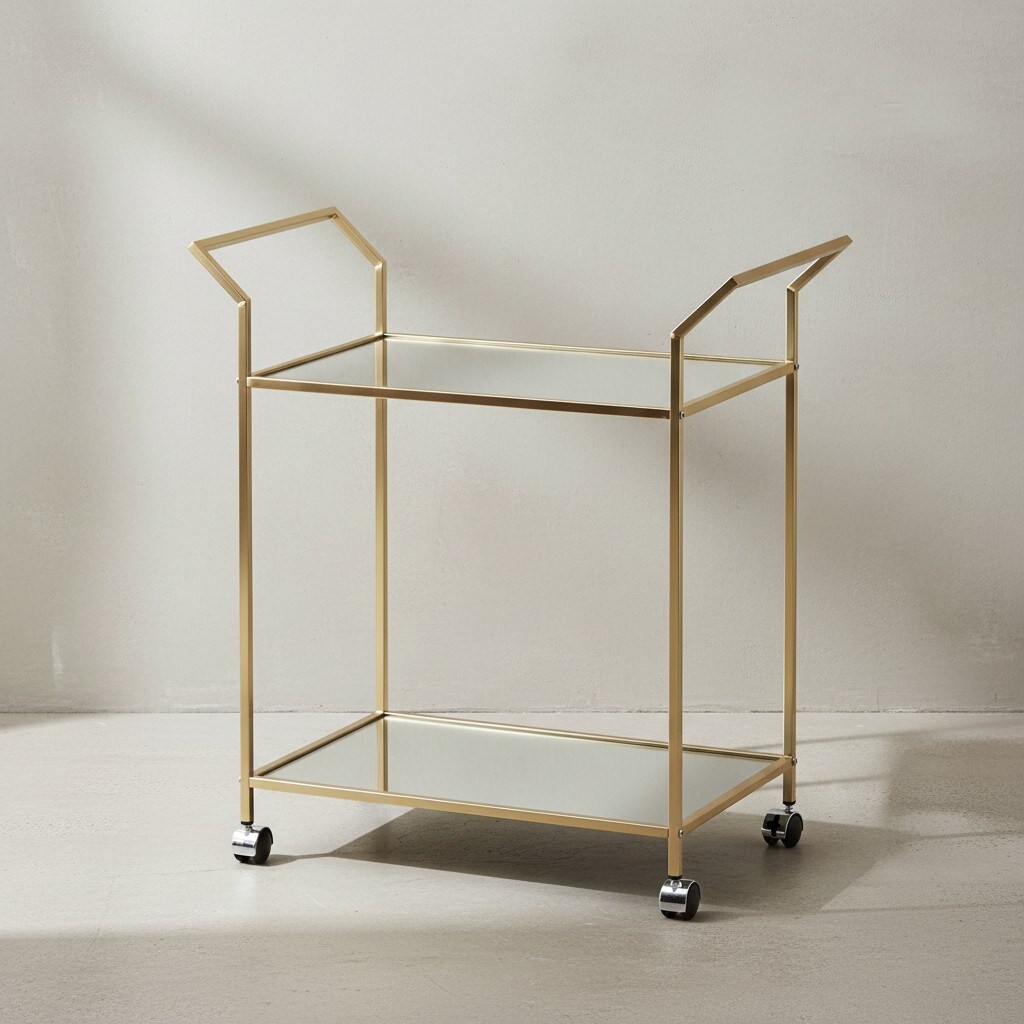 KADIMA DESIGN Servierwagen in Gold, Beistelltisch, Rollen, Verspiegelte Ablagefl&auml;chen 