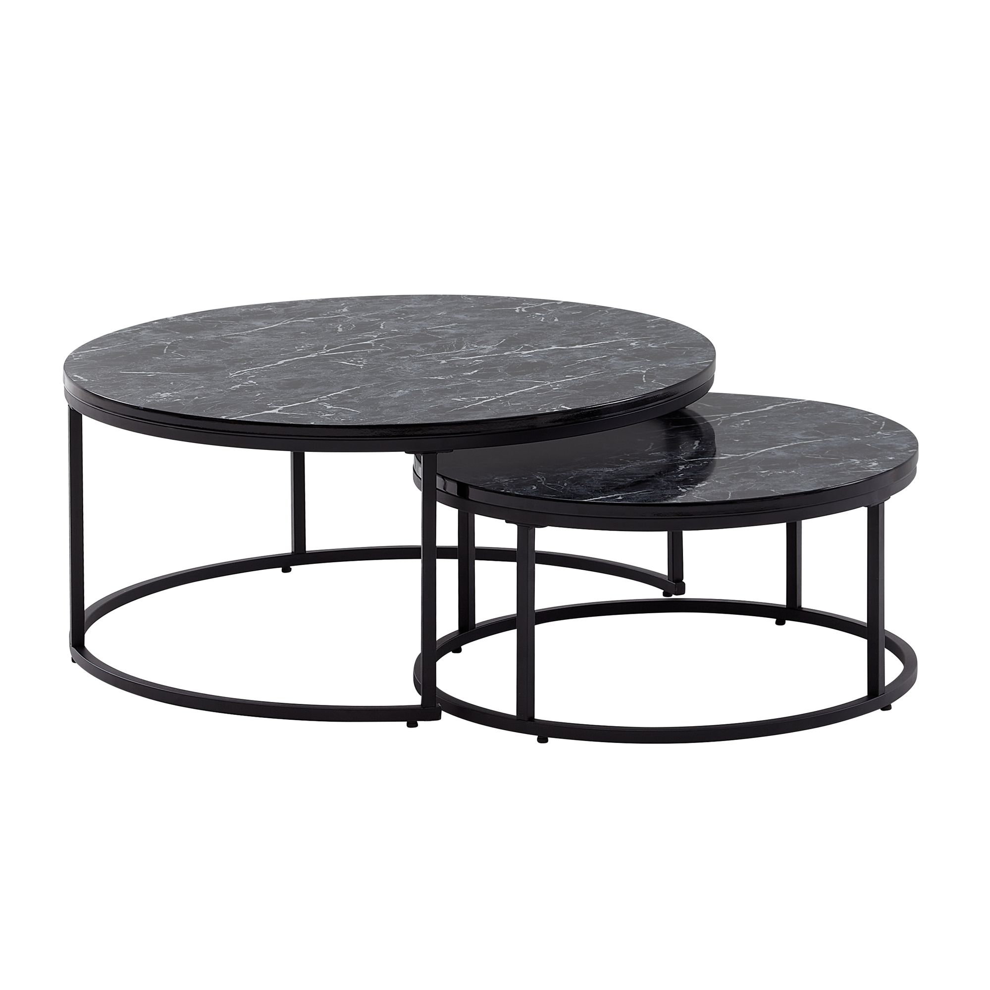KADIMA DESIGN Couchtisch-Set mit Marmor-Optik: Eichenholz, Metallgestell, 80x80x36 cm & 60x60x26 cm, ineinanderschiebbar. 