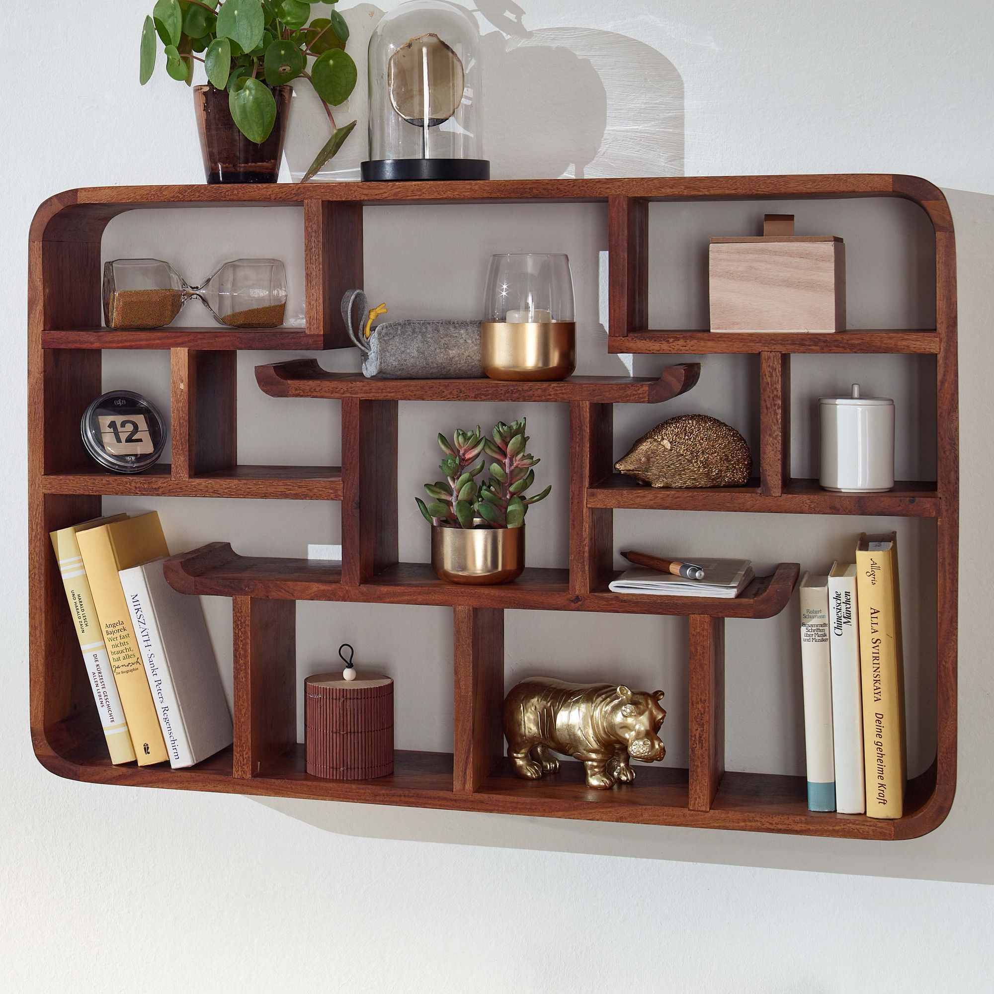 KADIMA DESIGN Modernes Wandregal aus Sheeshamholz, Elegantes und funktionales Stauraumwunder 