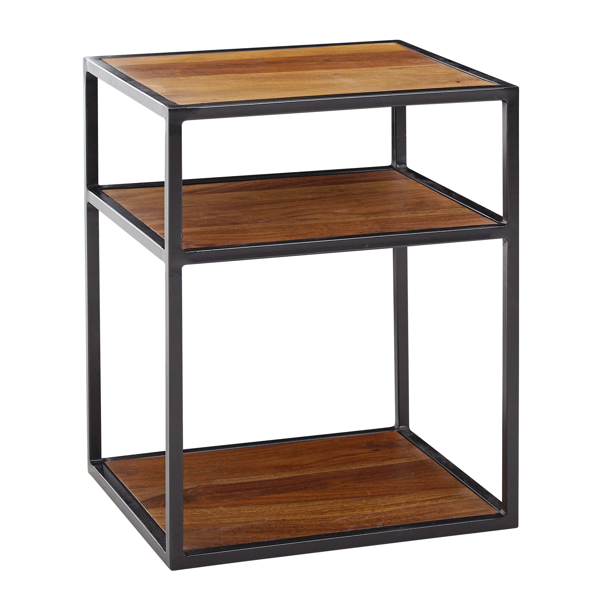 KADIMA DESIGN Massiver Sheesham-Holz Nachttisch, Industrie-Stil, 3 Ablagen, 40x50x35 cm 