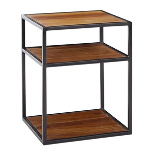 KADIMA DESIGN Massiver Sheesham-Holz Nachttisch, Industrie-Stil, 3 Ablagen, 40x50x35 cm 