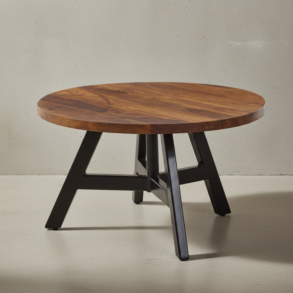 KADIMA DESIGN Massivholz Couchtisch, Sheesham Holz, Metallgestell, 60x60x35 cm 