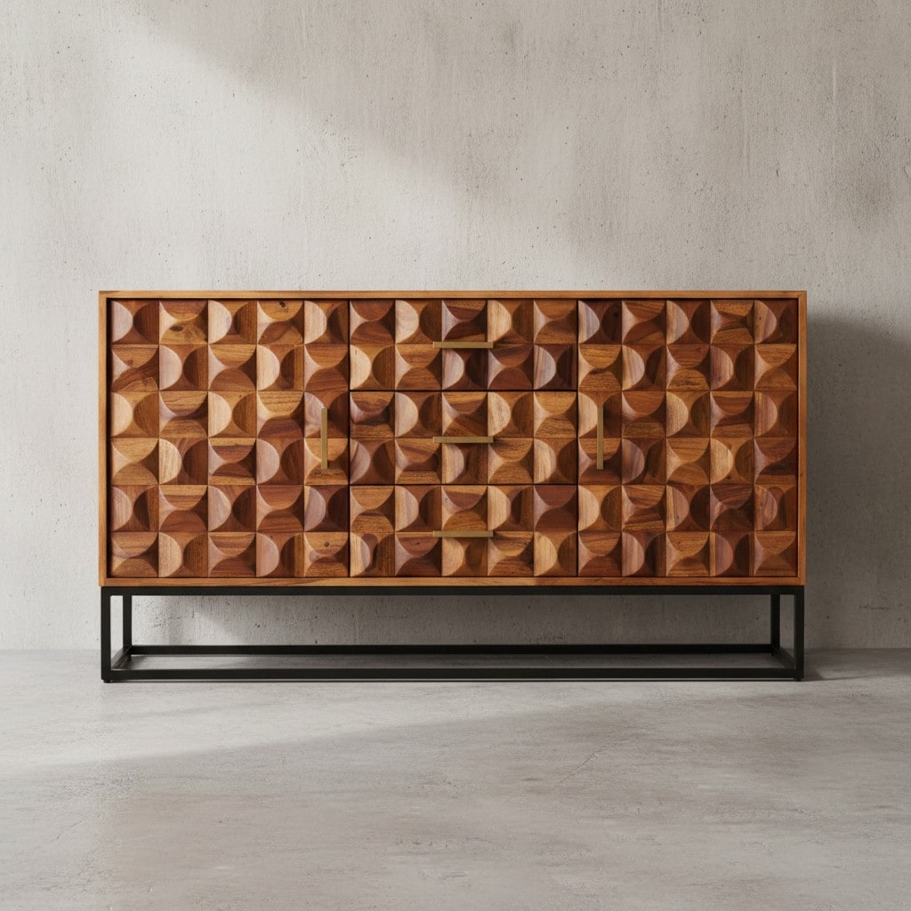 KADIMA DESIGN Sheesham Holz Sideboard, 145x81x45 cm, Industrial Design, Metallgestell 