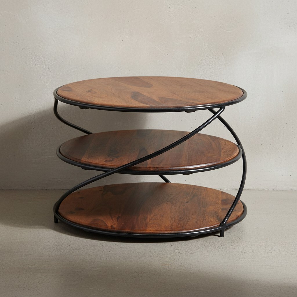 KADIMA DESIGN Sheesham-Massivholz Couchtisch, au&szlig;ergew&ouml;hnliches Design, 58x58 cm, 3 Ablagefl&auml;chen, Robust 