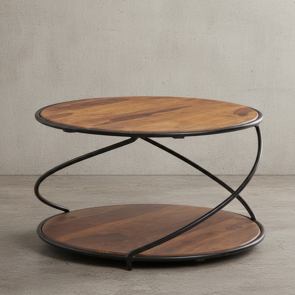 KADIMA DESIGN Couchtisch aus Sheesham Massivholz und Edelstahl, Schwarz/Braun, 2 Ablageflächen