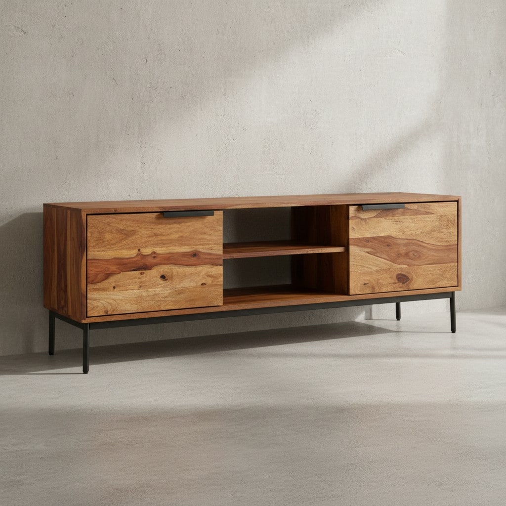KADIMA DESIGN TV-Kommode für 60 Zoll Fernseher, Sheesham Massivholz, offene Ablagefächer, Anti-Rutsch-Noppen