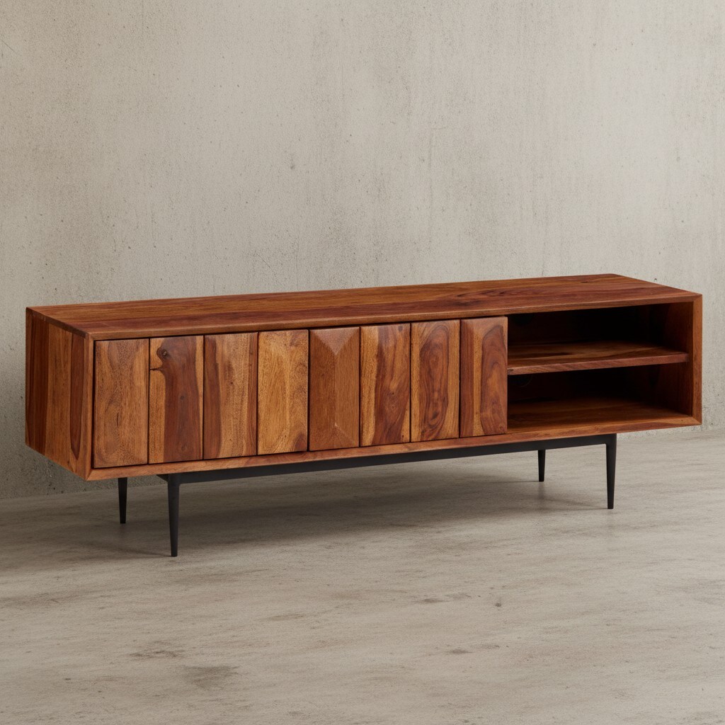 KADIMA DESIGN TV-Kommode, Sheeshamholz, bis 55 Zoll, Push-to-Open, Edelstahlbeine 