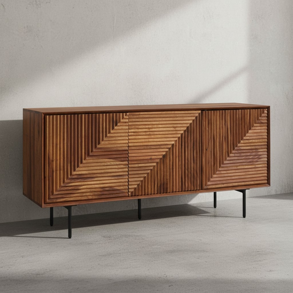 KADIMA DESIGN Sideboard aus Sheesham Massivholz und Metall, Modernes Design, 148x72x40 cm, mit 3 T&uuml;ren 