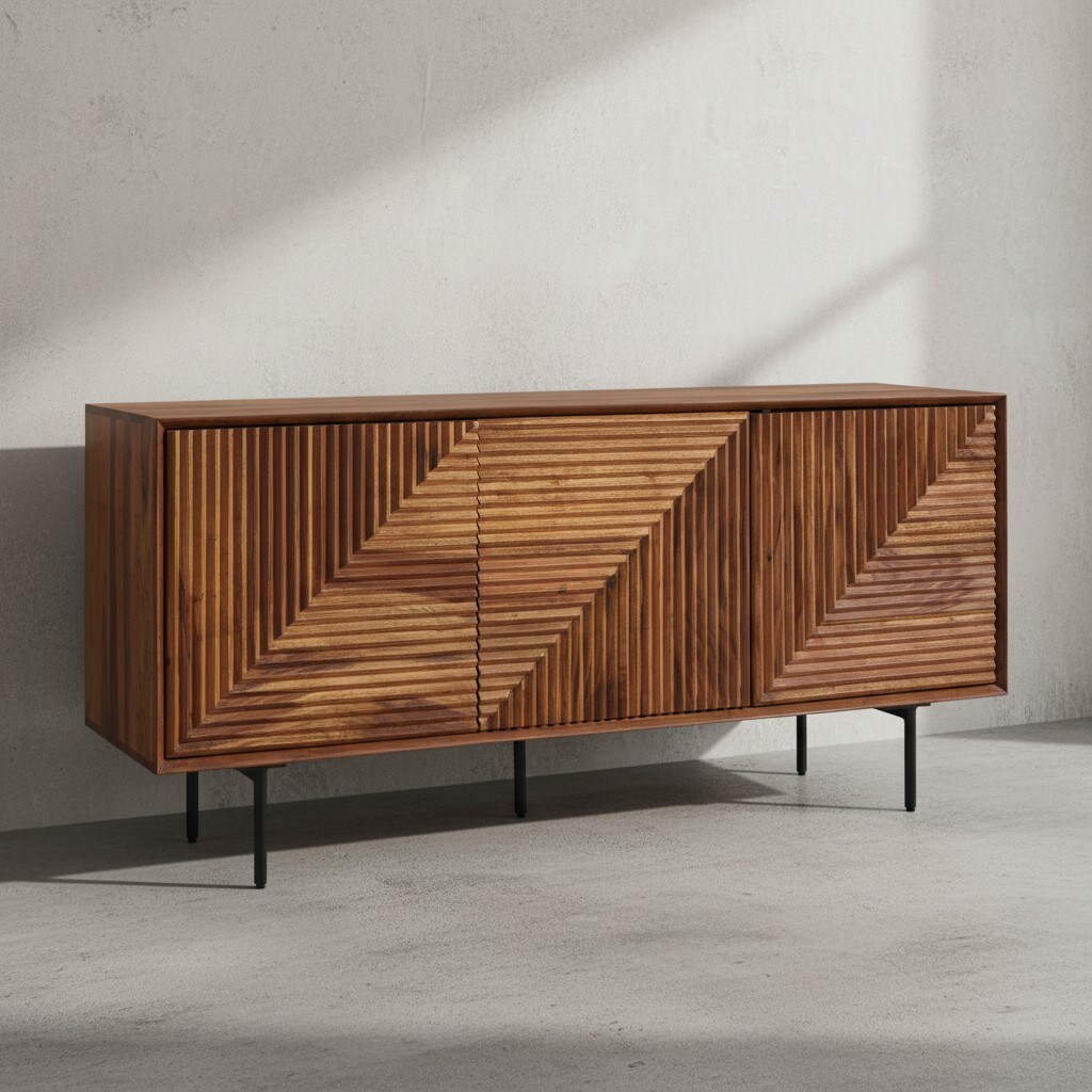 KADIMA DESIGN Sideboard aus Sheesham Massivholz und Metall, Modernes Design, 148x72x40 cm, mit 3 Türen