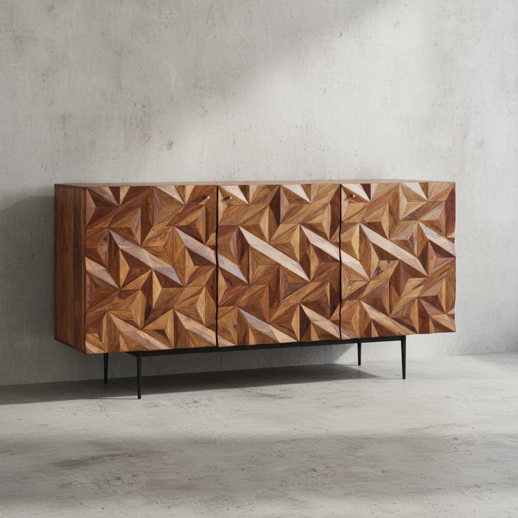 KADIMA DESIGN Sideboard "Metallux", Sheesham-Holz, 3D-Oberfl&auml;che, Braun, Modern 