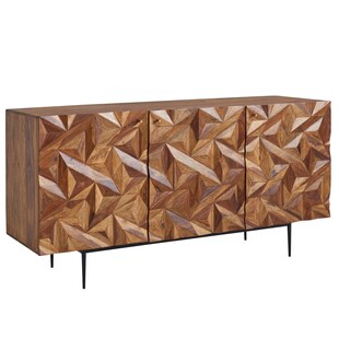 KADIMA DESIGN Sideboard "Metallux", Sheesham-Holz, 3D-Oberfläche, Braun, Modern 