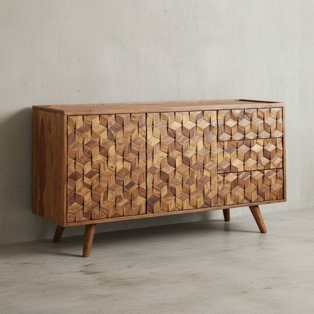 KADIMA DESIGN Massivholz-Sideboard in Sheesham, Praktisches Design mit Türen & Schubladen, 138x76x45 cm