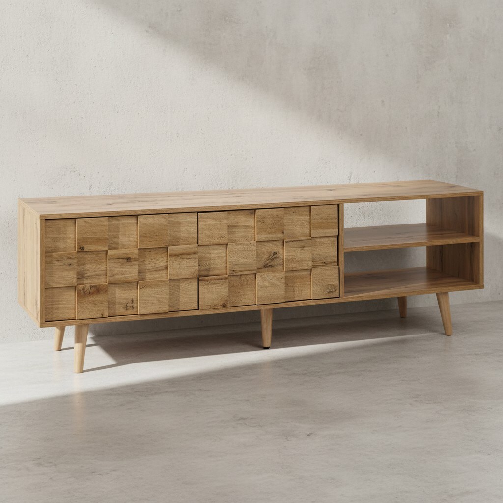 KADIMA DESIGN Eichen-Dekor Lowboard, TV-Unterschrank, Aufbewahrung, bis 70-Zoll TV