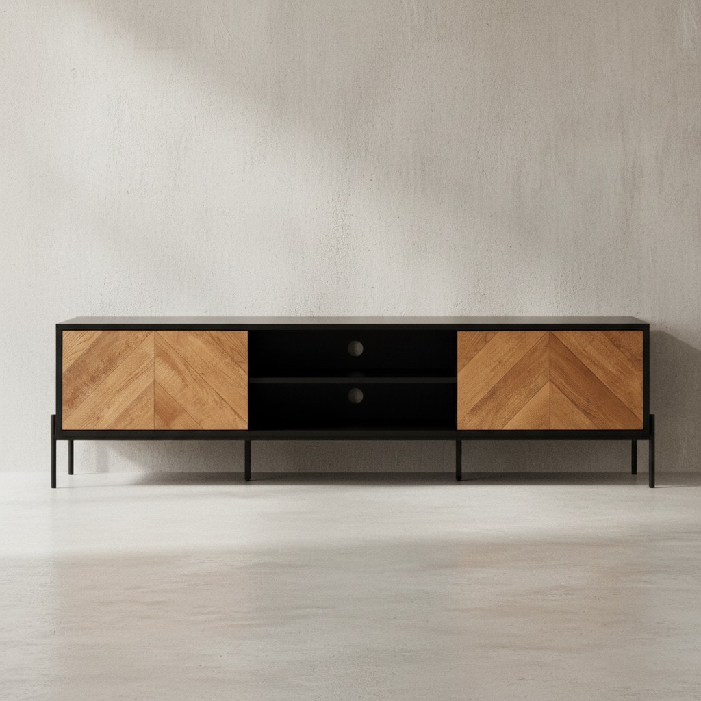 KADIMA DESIGN Modernes TV-Lowboard, V-Muster, Für 70-Zoll Fernseher, Anti-Rutsch-Noppen