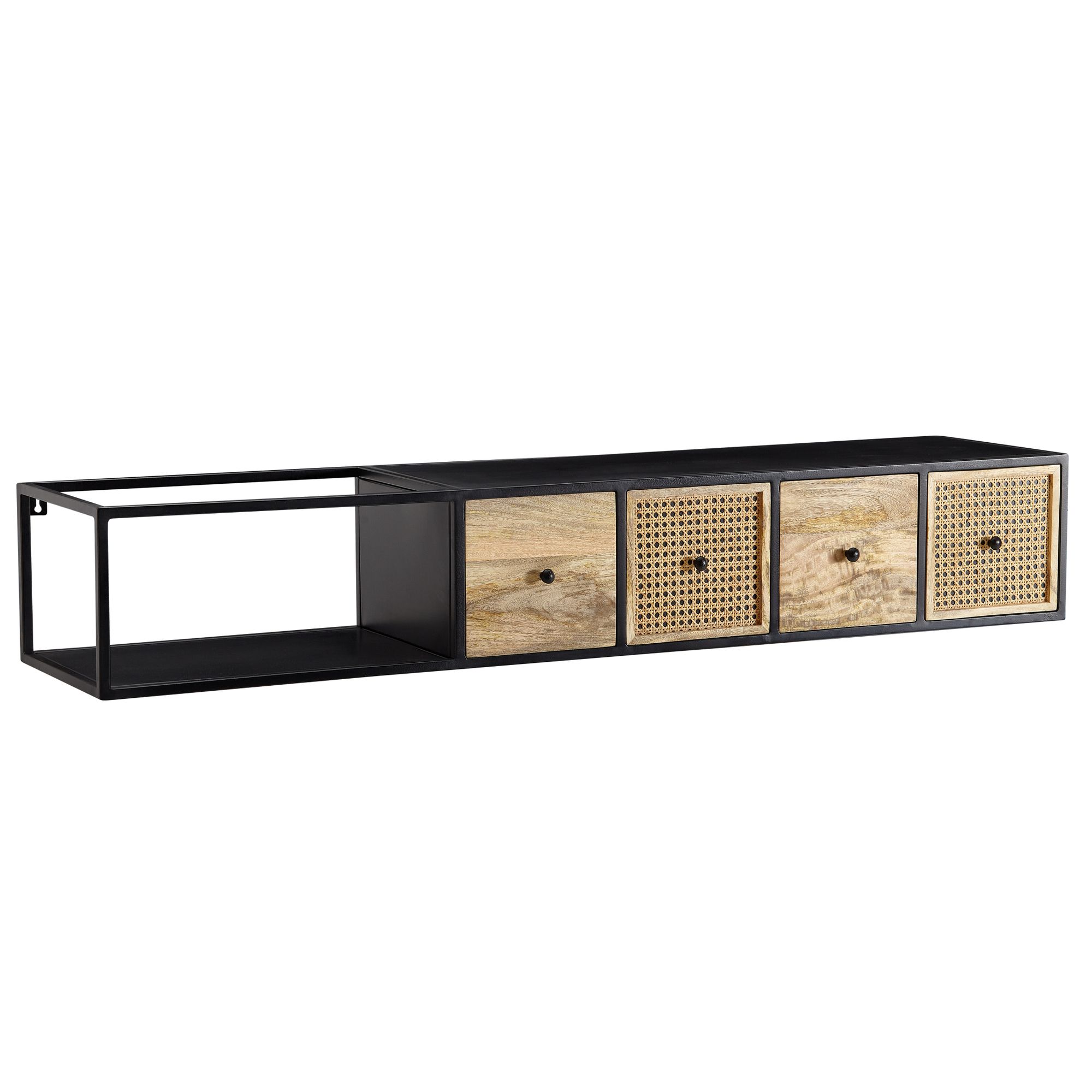 KADIMA DESIGN Lowboard H&auml;ngend Mango Massivholz/Metall, TV-Schrank, Schubladen & Rattan-Fronten 