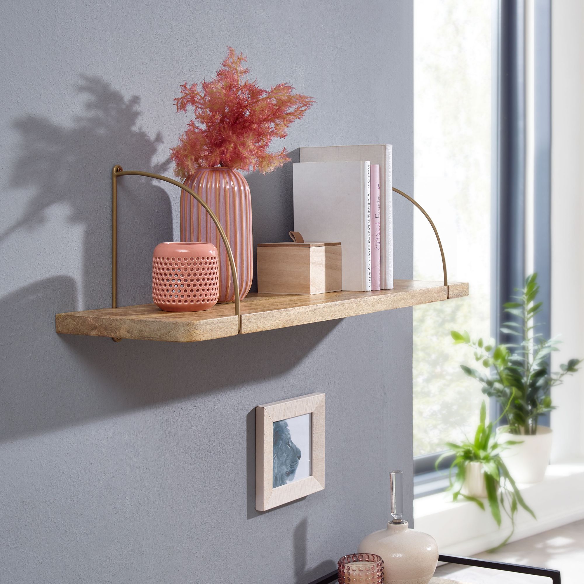 KADIMA DESIGN Wandregal TEVERE: Industrie-Stil, Mango Massivholz/Eisen, 80x25x22 cm, verschiedene Farben. 