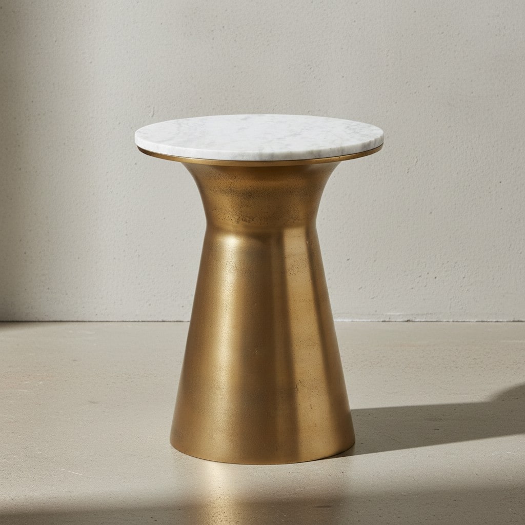 KADIMA DESIGN Echter Marmor Beistelltisch, luxuriöses rundes Design, goldfarbenes Metallgestell, 35x35x45 cm