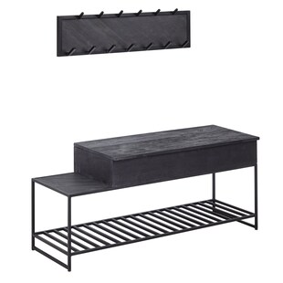 KADIMA DESIGN Industrial Garderoben-Set, Mango Massivholz, Wandgarderobe, Sitzbank, Regal 