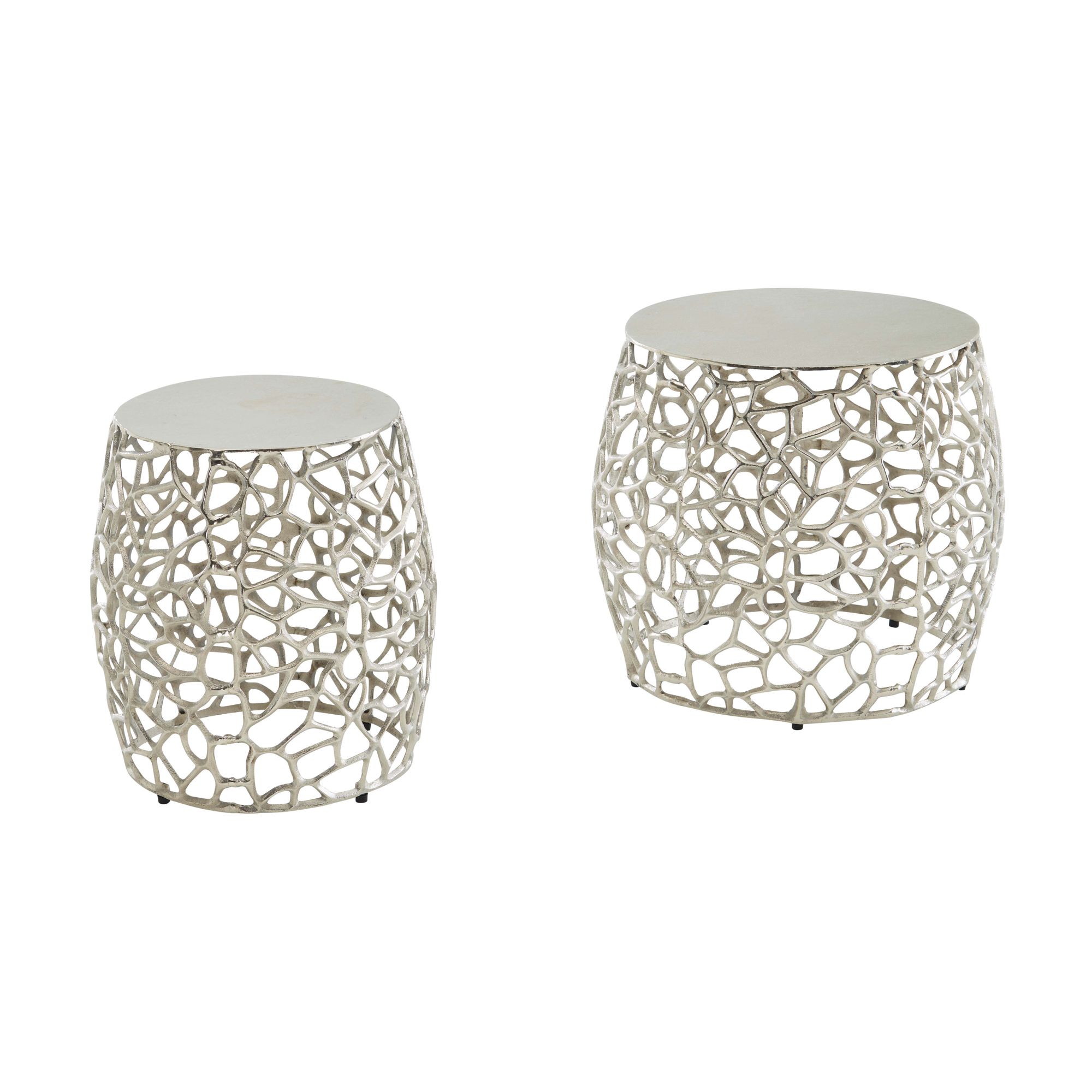 KADIMA DESIGN Silbernes Beistelltisch-Set mit ausgefallener Aststruktur, Aluminium, vielseitig einsetzbar 