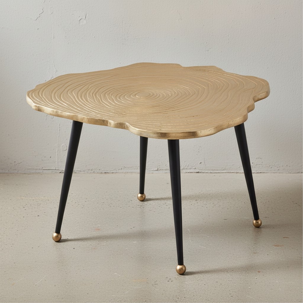 KADIMA DESIGN Moderner Couchtisch - Schwarz/Gold, Baumscheiben-Look aus Aluminium