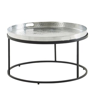 KADIMA DESIGN Couchtisch mit Hammerschlag-Struktur: Abnehmbares Tablett, Hammerschlag-Struktur, 62x62x36 cm, Aluminium und Eisen, silber-schwarz. 