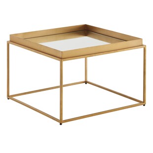 KADIMA DESIGN Quadratischer Couchtisch, verspiegeltes Glas, goldenes Metallgestell 