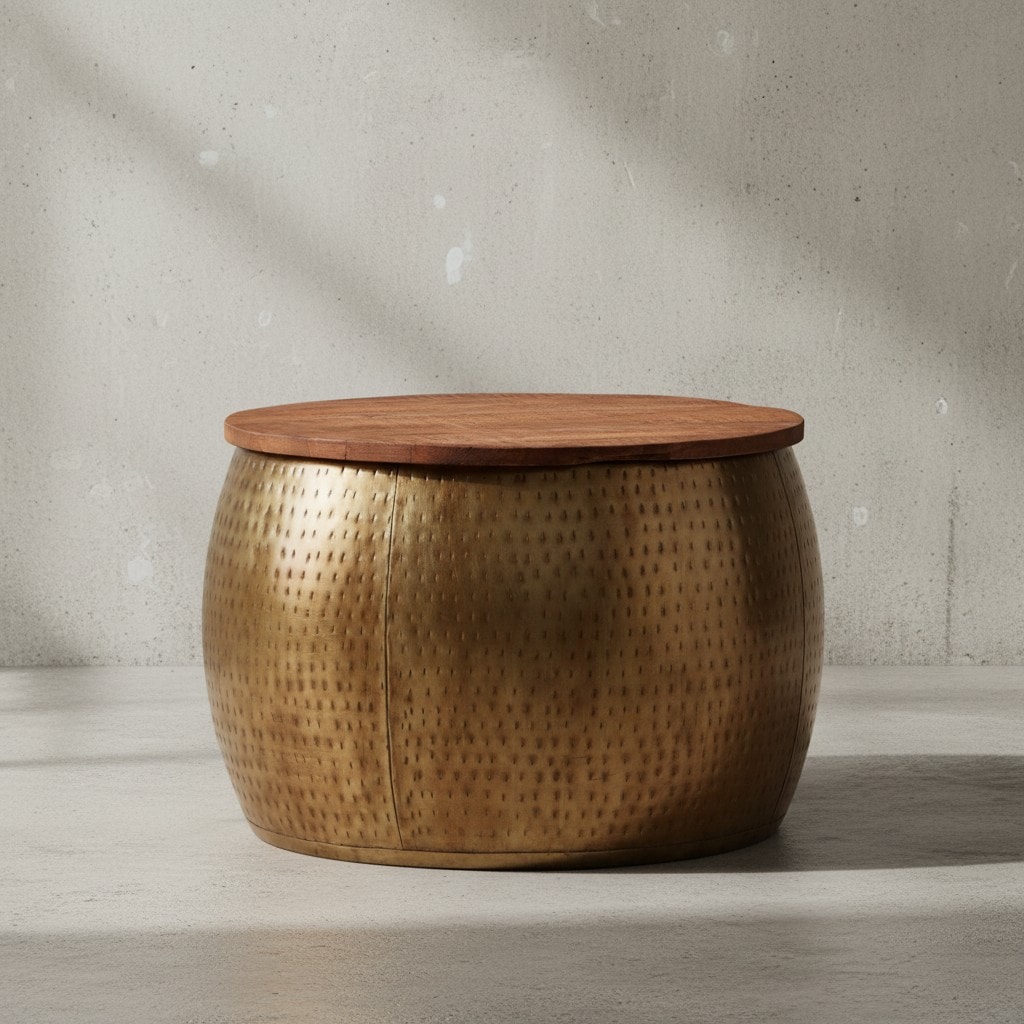 KADIMA DESIGN Moderner Couchtisch "Aurora" aus Massivholz, Braun/Gold, mit elegantem Design und Stauraum