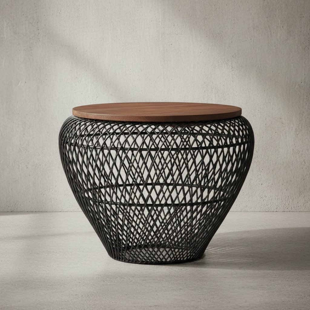 KADIMA DESIGN Runder Couchtisch mit Stauraum: Holz- und Metallgestell, innenliegender Stauraum, recyceltes Mango-Massivholz, 15 kg Belastbarkeit. 