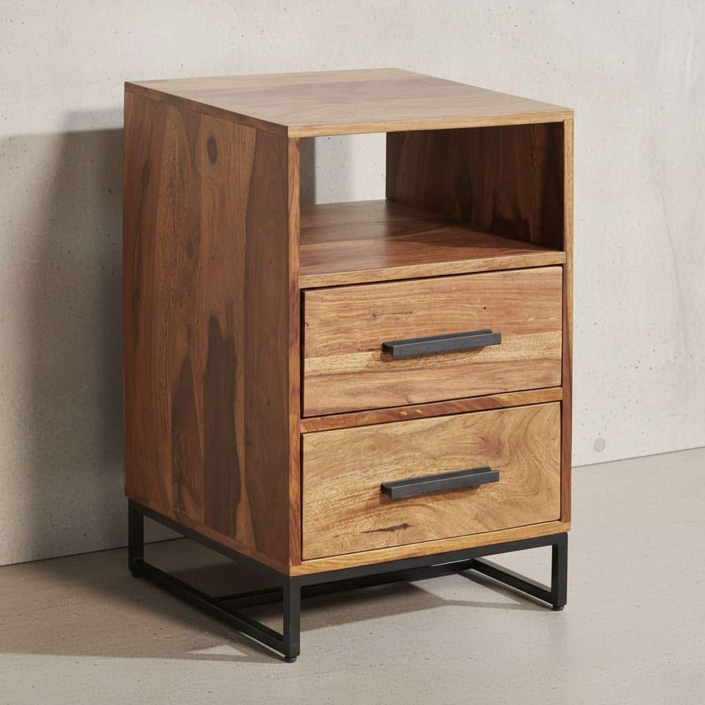 KADIMA DESIGN Moderne Nachtkommode im Industrial-Style, Massivholz- und Metall-Design, f&uuml;r Boxspringbetten 
